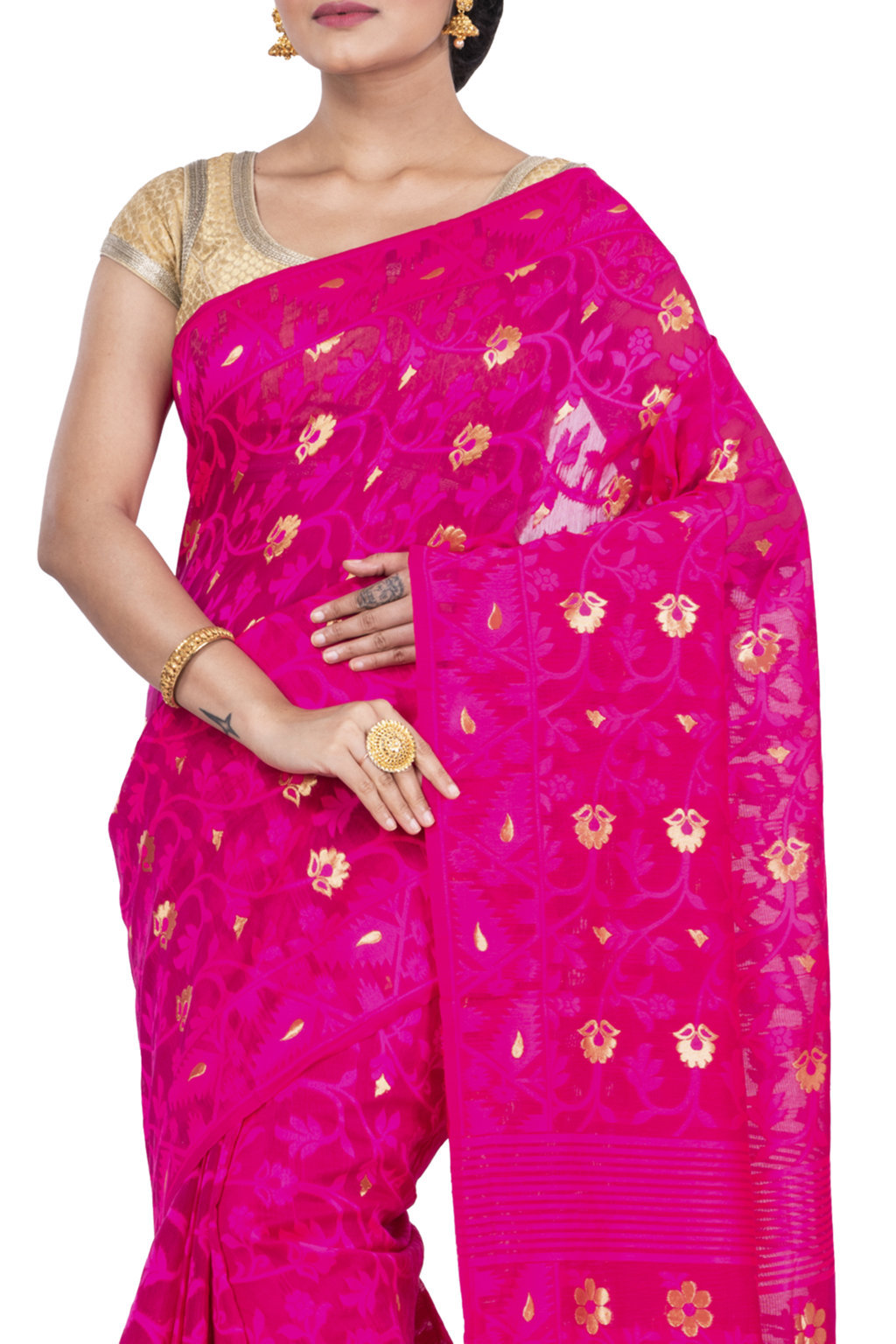Pink Blended Cotton Kanak_Jmdni Jamdani Saree (687)